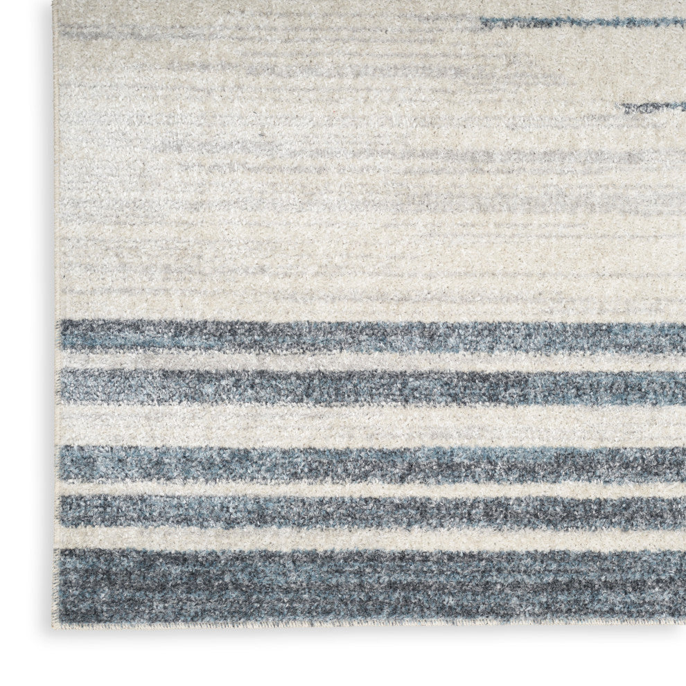 Nourison Astra Machine Washable 6'7"x9' Ivory Blue Mid-Century Modern Indoor Rug