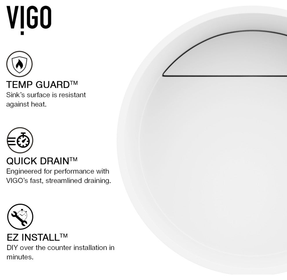 VIGO Montauk 15"L x 15"W x 5"H Matte Stone Round Bathroom Vessel Sink