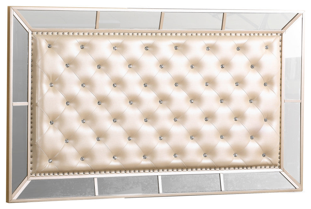 Galera Tufted and Mirrored Bed, Pearl, Full