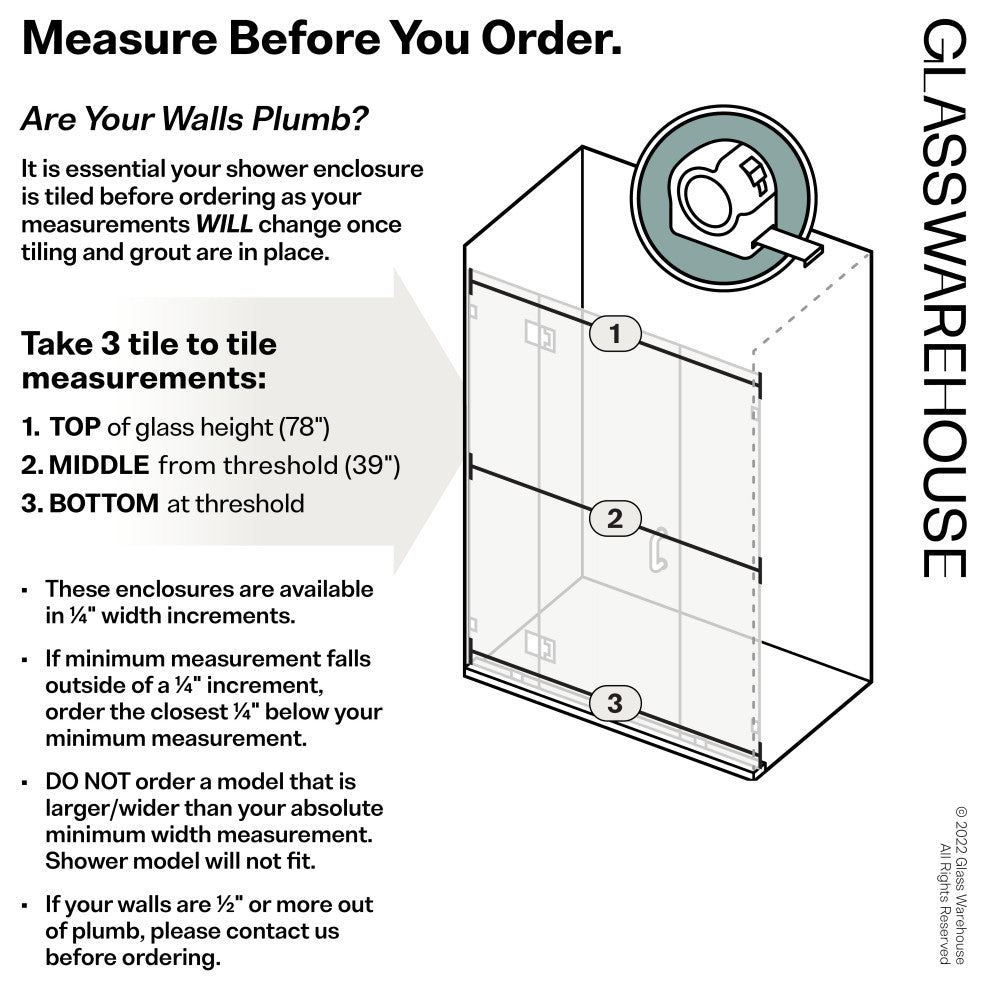 36.25"Wx78"H Frameless 3 Panel Inline Shower Door, Satin Brass