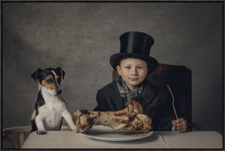 "The Dinner" Framed Canvas Giclee by Monika Vanhercke, 37x25"