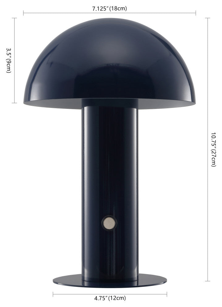 Boletus 10.75" Rechargeable/Cordless Iron LED Mushroom Table Lamp, Navy