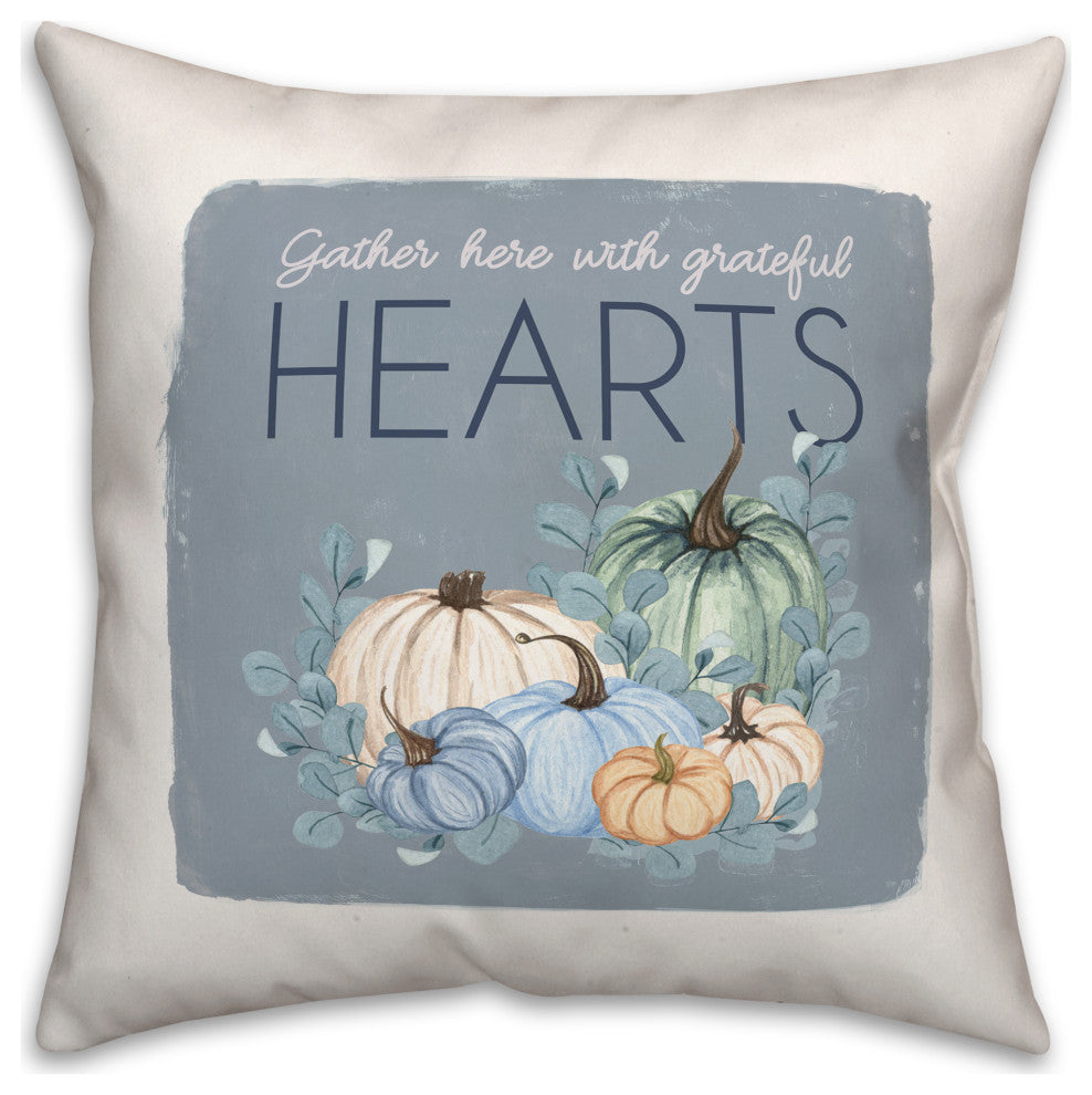 Gather Hearts Blue Mood Pumpkins 4 18"x18" Spun Poly Pillow