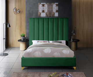 Via Velvet Upholstered Bed, Green, King