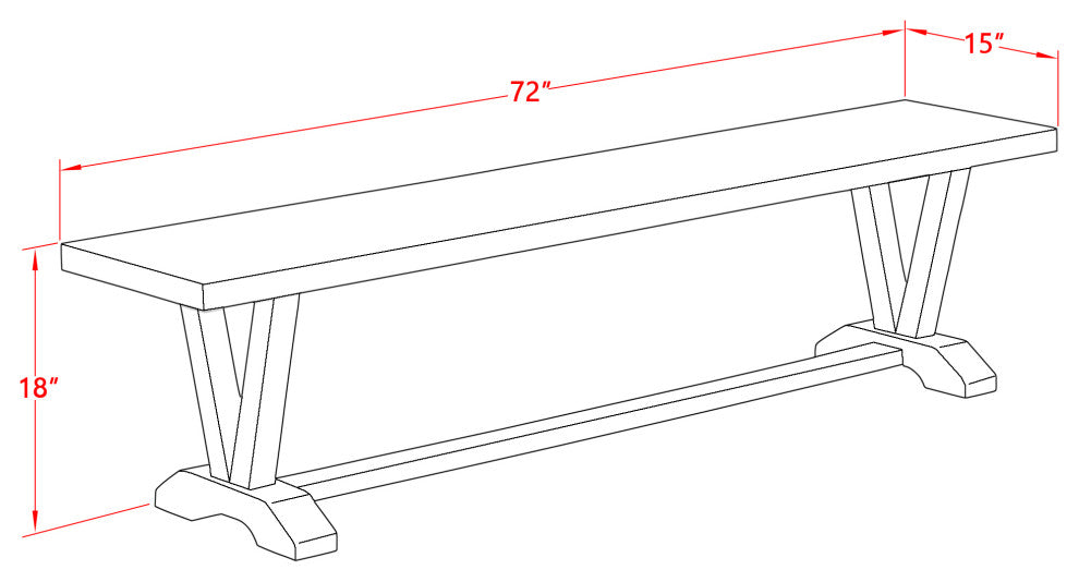 V-Style 15X72 In Dining Bench, Distressed Jacobean 418 Leg, Top Finish