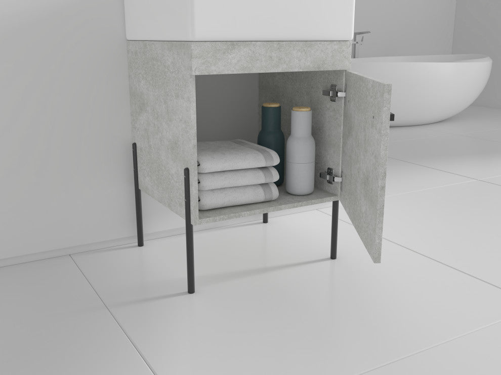 Fine Fixtures Modern Vanity Set, Gray Marble, 20", Black Hardware