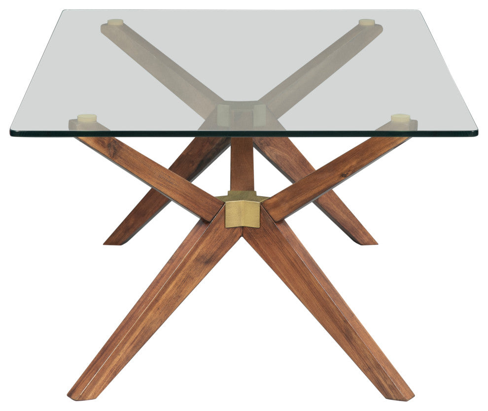 Mid-Century Modern Glass Coffee Table, Walnut Stain