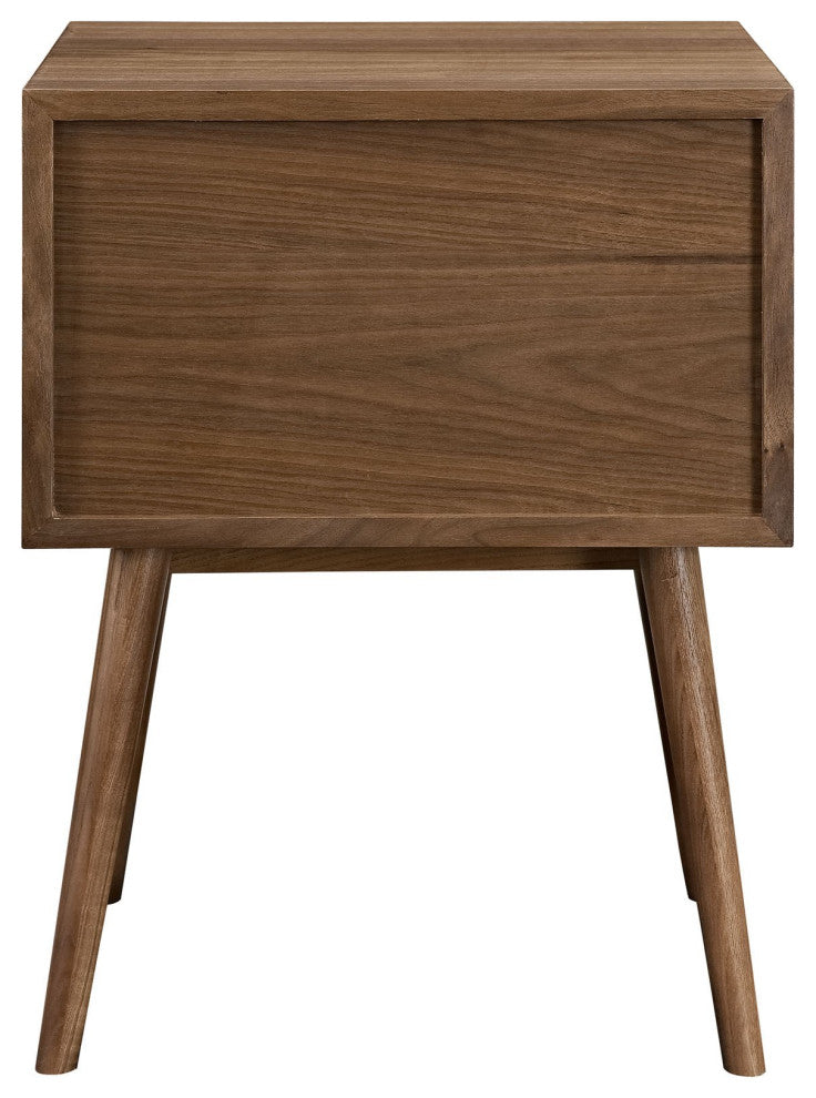 Nightstand Side End Table, Wood, Brown Walnut, Modern Mid-Century Living Room