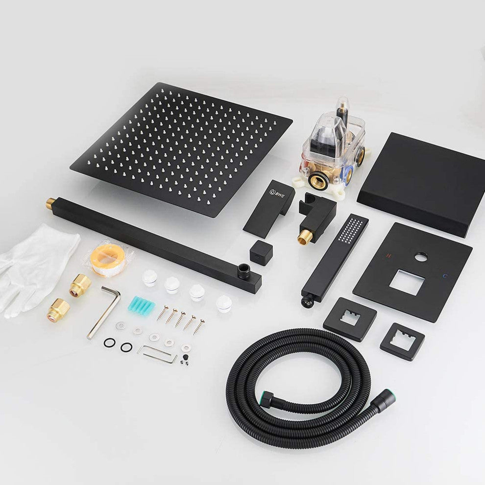 Wellfor 12" Square Bathroom Luxury Rain Mixer Shower Combo Set