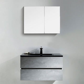 Venice Gray Single Bathroom Vanity, 36", Vanity, Black Sink, Mirror