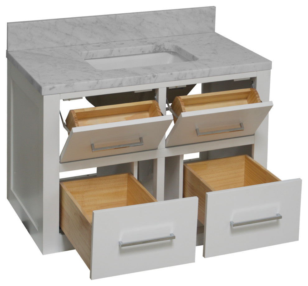Helsinki 36" Floating Wall Mounted Bathroom Vanity, White, Carrara Marble