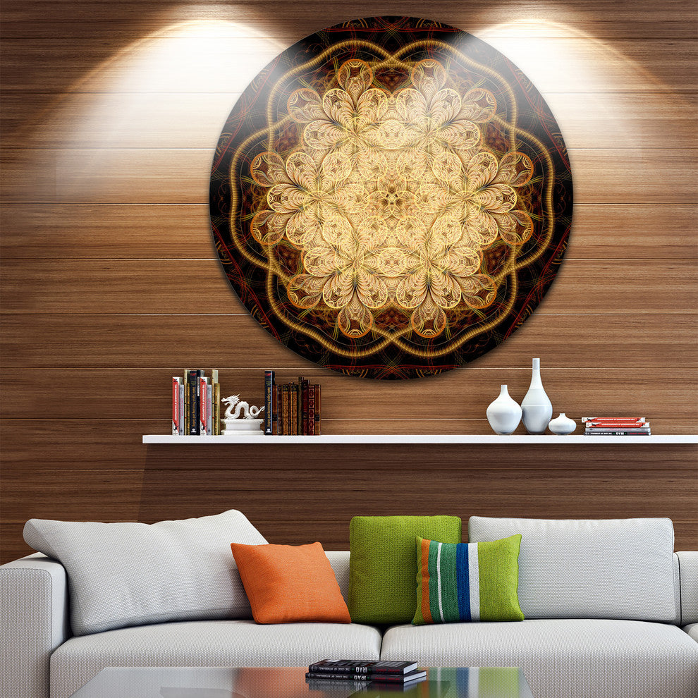 Rounded Brown Fractal Flower, Floral Round Wall Art, 11"
