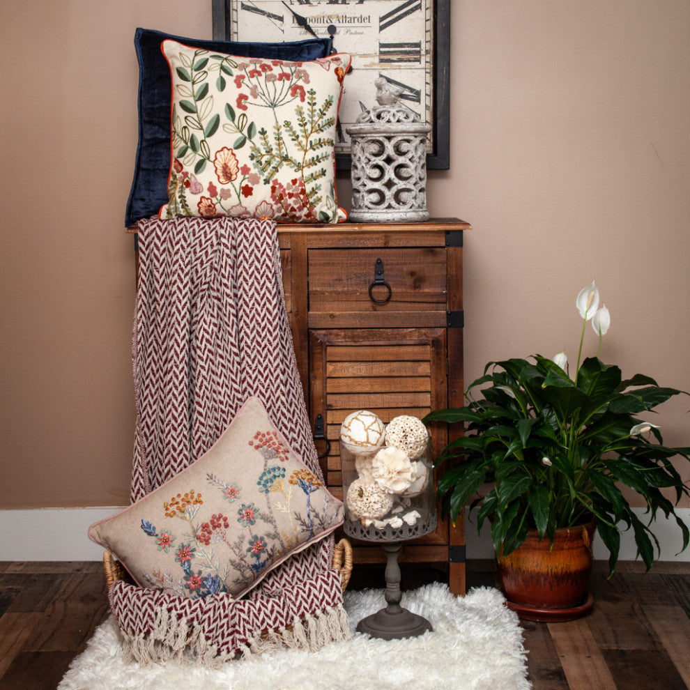 Burgundy Handloom Herringbone Weave With Tassels