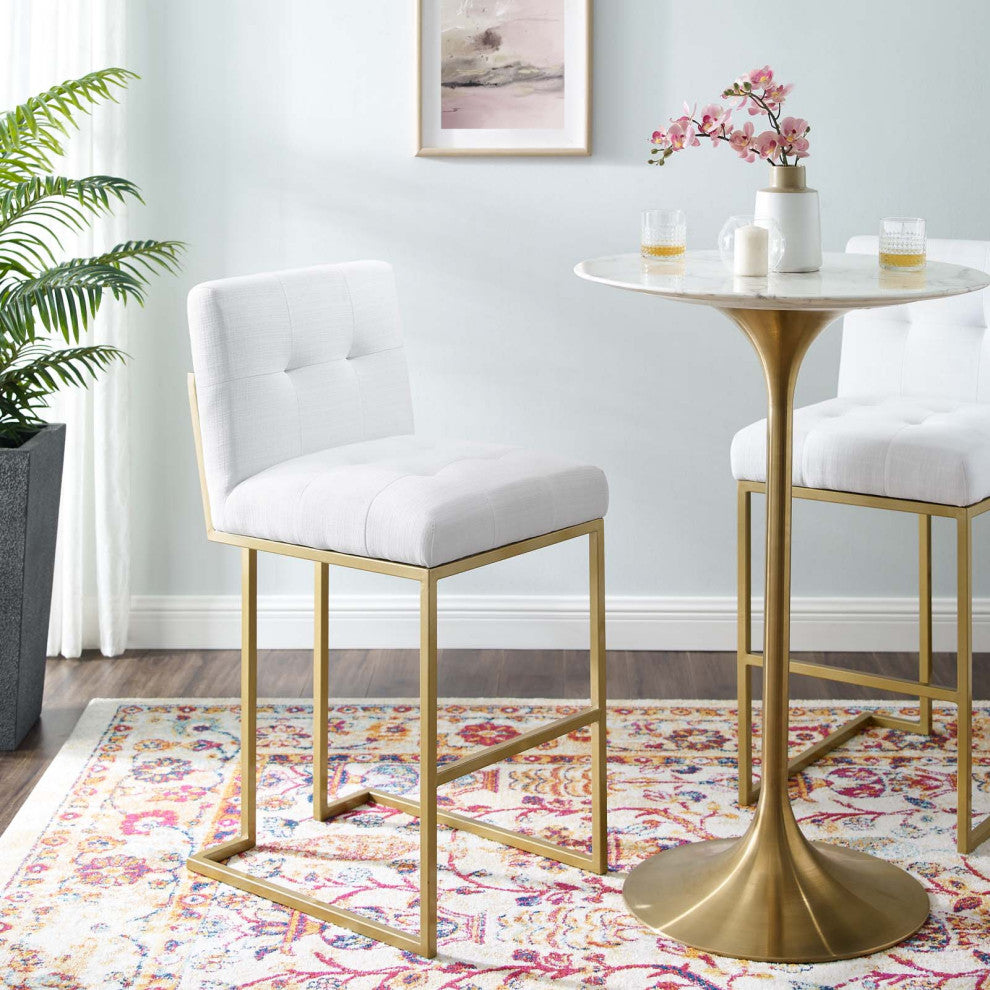 Bar Stool Chair Barstool, Fabric, Metal, Gold White, Modern, Bar Pub Cafe Bistro