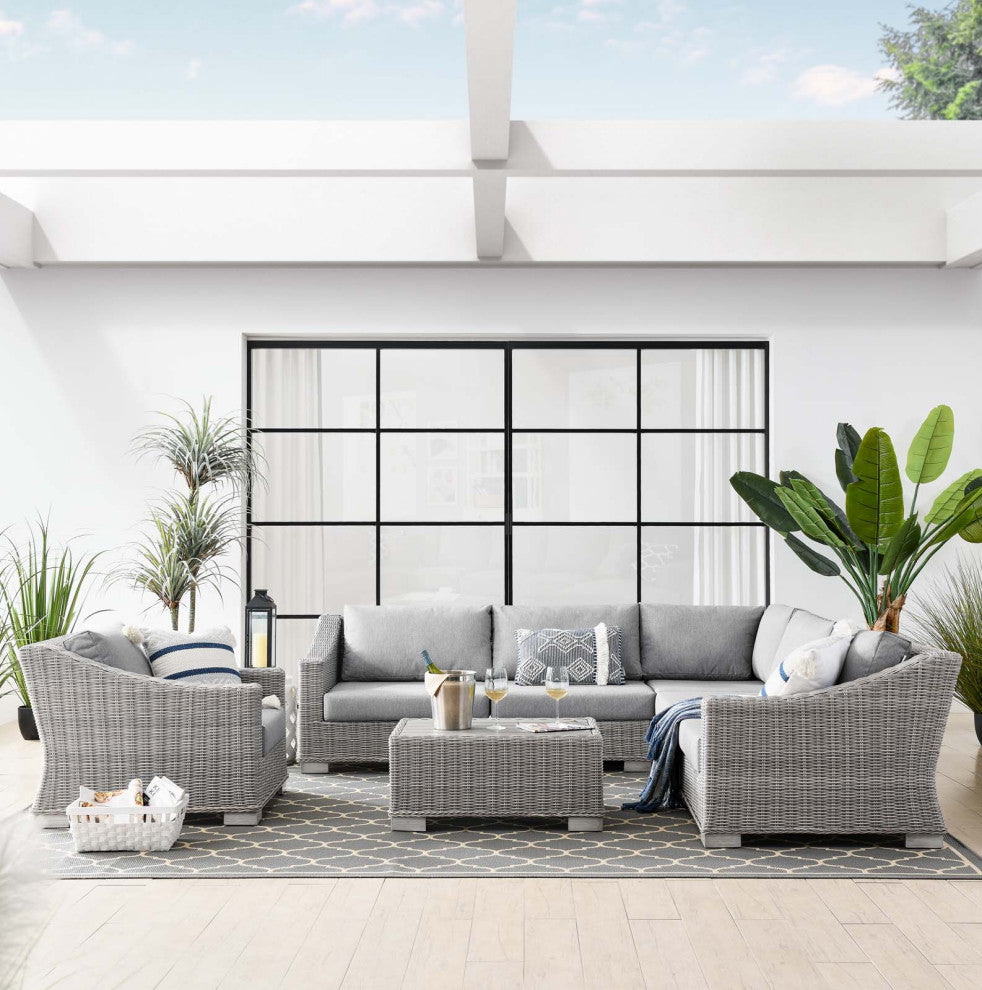 Outdoor Patio Wicker Rattan 7Piece Sectional Sofa Furniture Set Light Gray