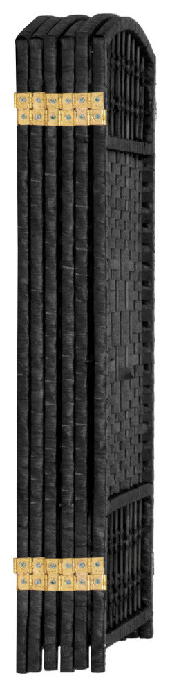 3 ft. Short Fiber Weave Room Divider Black 6 Panels