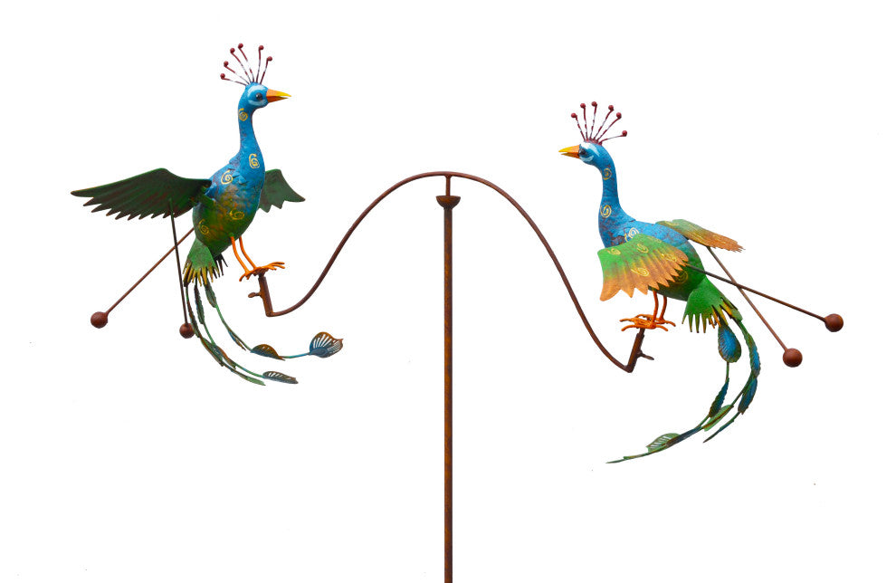 Metal Rustic Double Peacocks Balancing Rocker Garden Stake