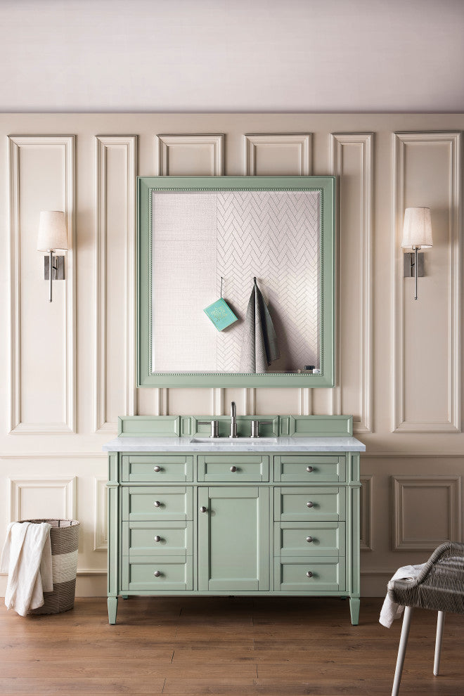 Brittany 48" Sage Green Vanity, Carrara Marble Top