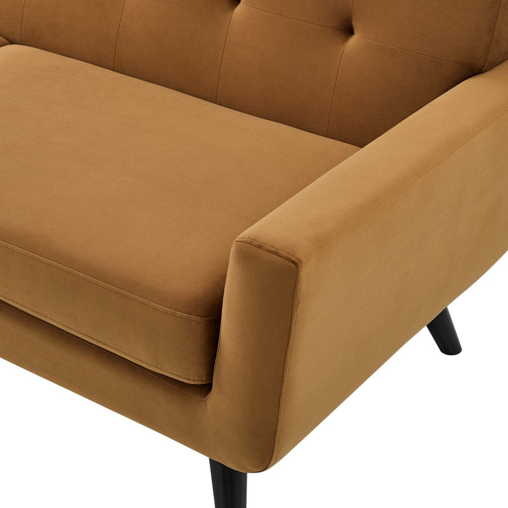 Armchair Accent Chair, Brown, Velvet, Modern, Mid Century Hotel Lounge Cafe