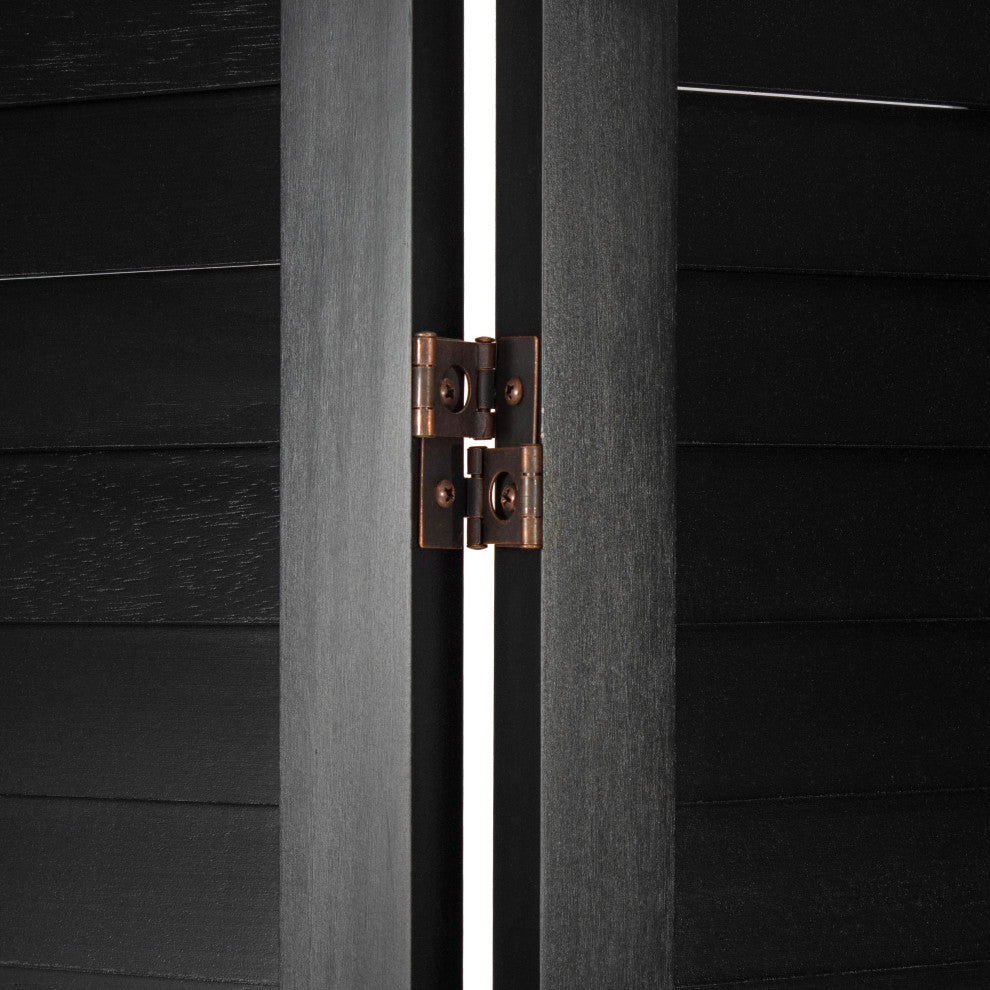 6' Tall Wooden Louvered Room, Black, 6 Panel