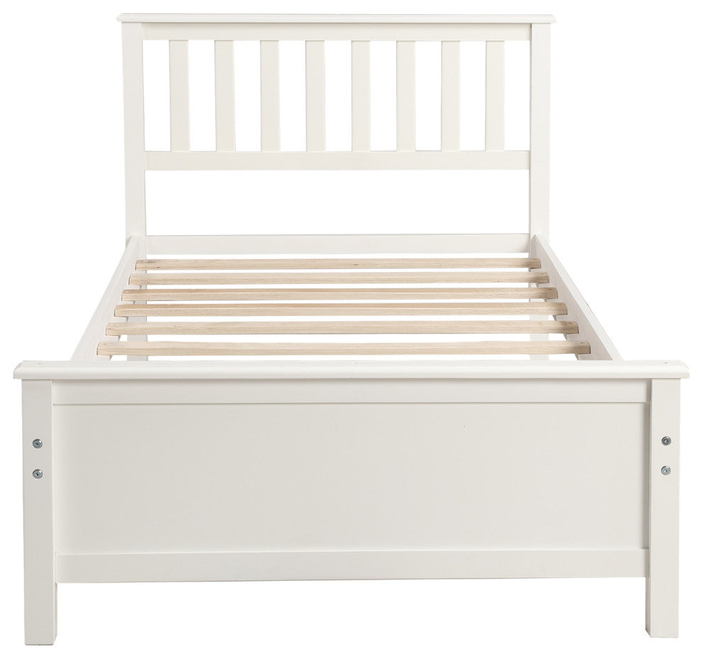 Gewnee Wood Twin Size Platform Bed with Headboard and Footboard in White