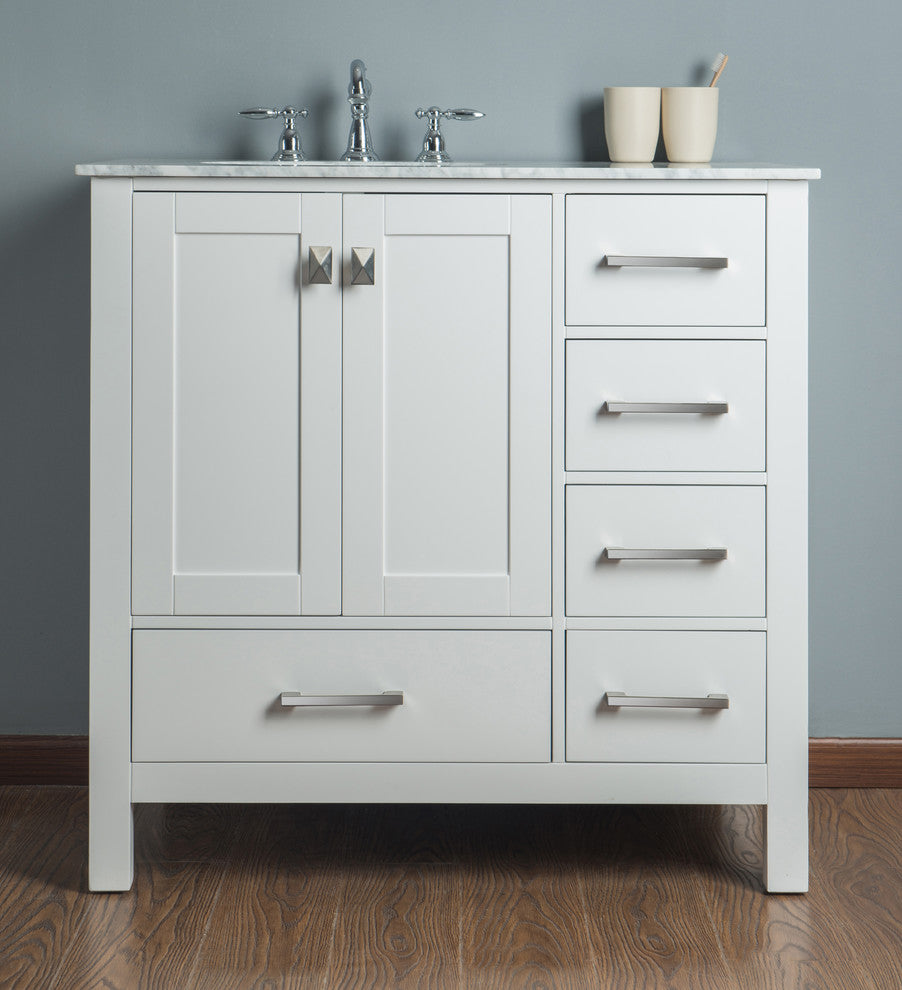 Malibu Single Sink Bathroom Vanity, Pure White, 36", Without Mirror