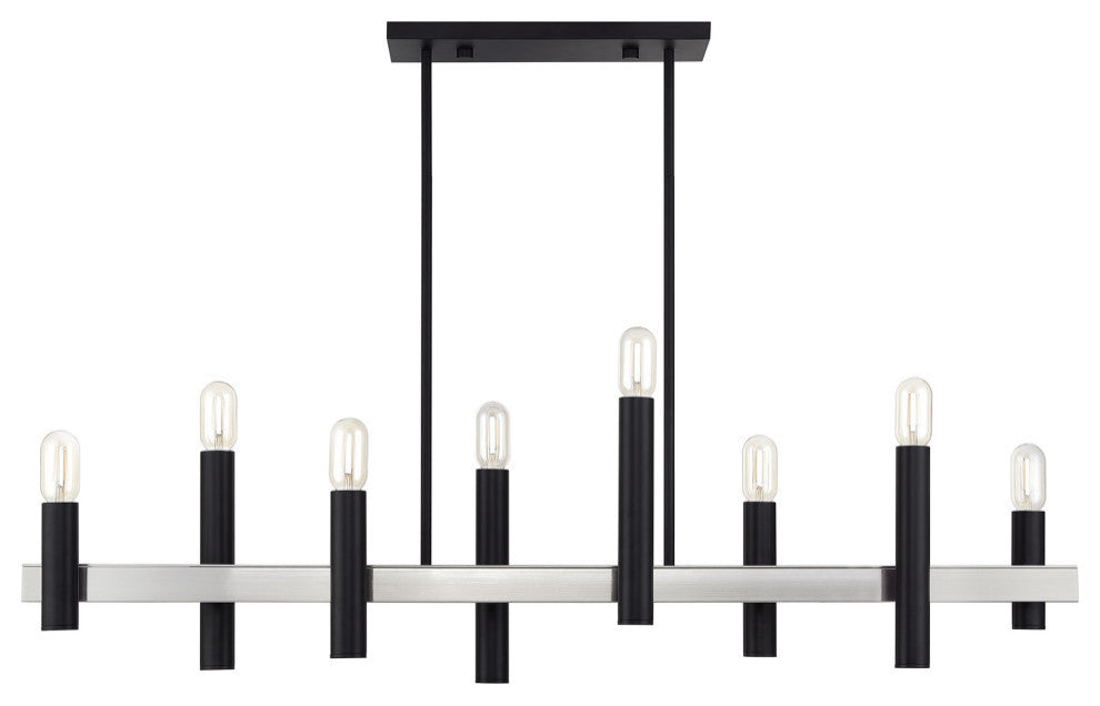 Helsinki 8-Light Black Extra Large Linear Chandelier with Brushed Nickel Accents