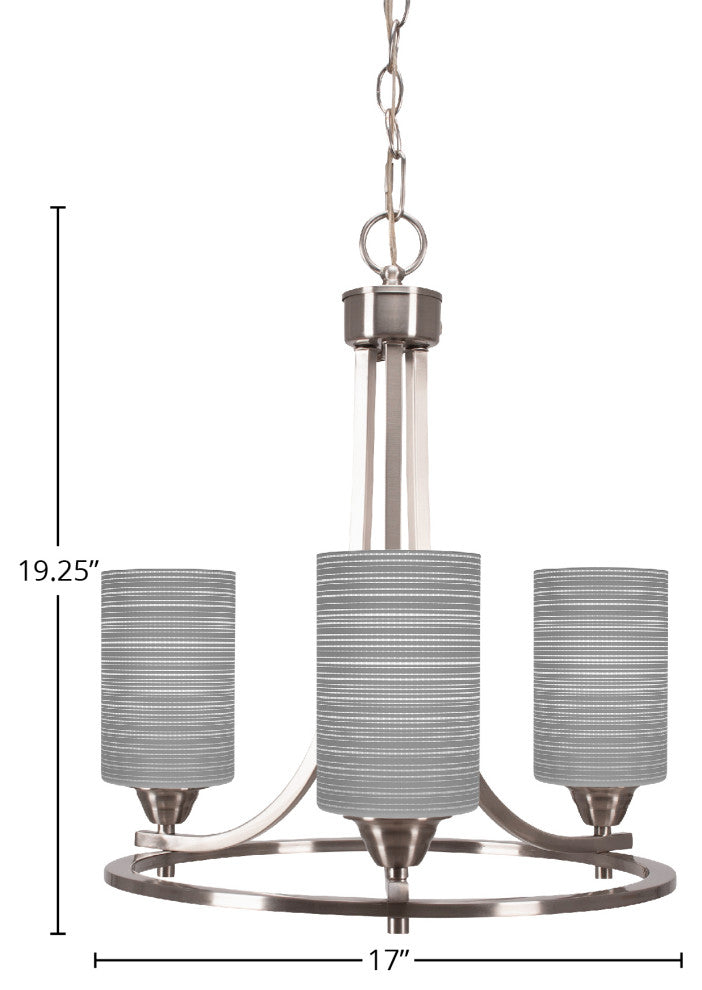 Paramount Uplight 3-Light Chandelier, Brushed Nickel, 4" Gray Matrix Glass