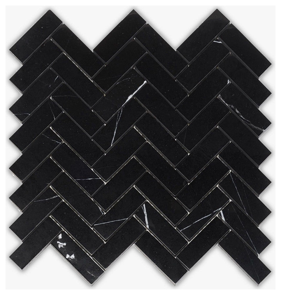 Neromarquina Polished 1x3 Herringbone Marble Mosaic