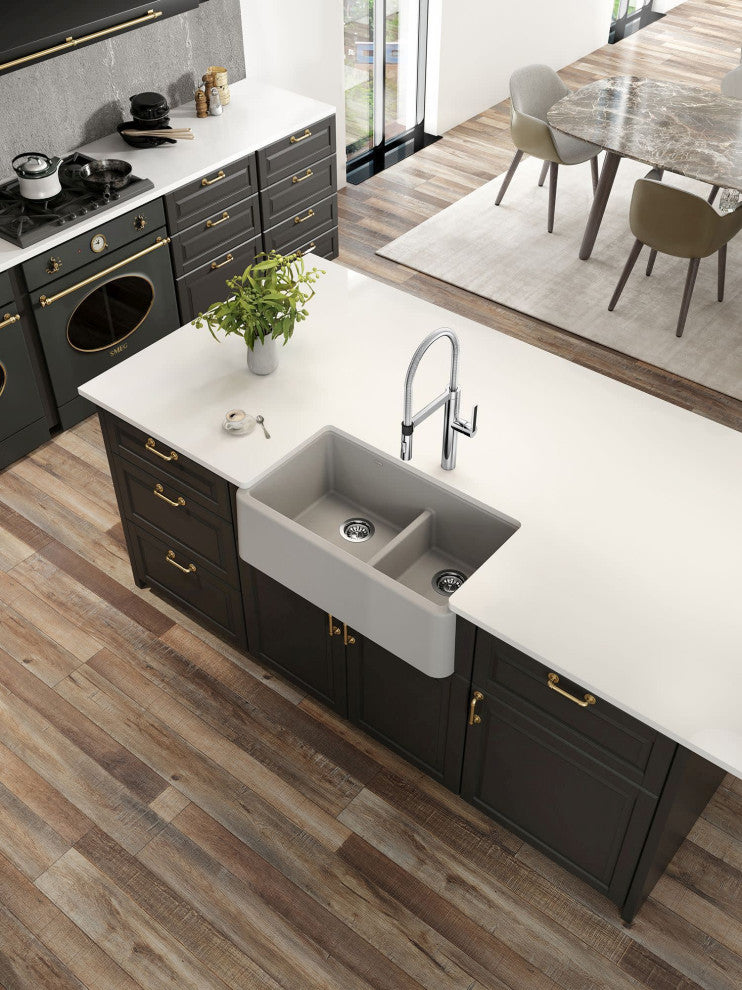 Blanco 402322 Ikon 33" Farmhouse Double Basin SILGRANIT Kitchen - Anthracite