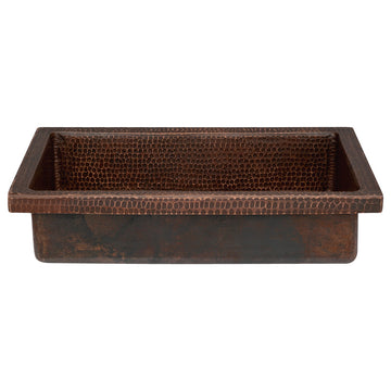 Premier Copper VREC20SK1DB 20" Rectangle Skirted Vessel Hammered Copper Sink