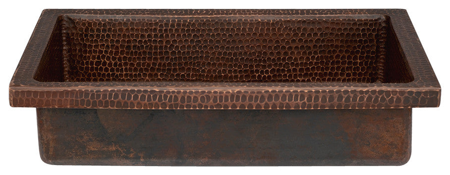 Premier Copper VREC20SK1DB 20" Rectangle Skirted Vessel Hammered Copper Sink