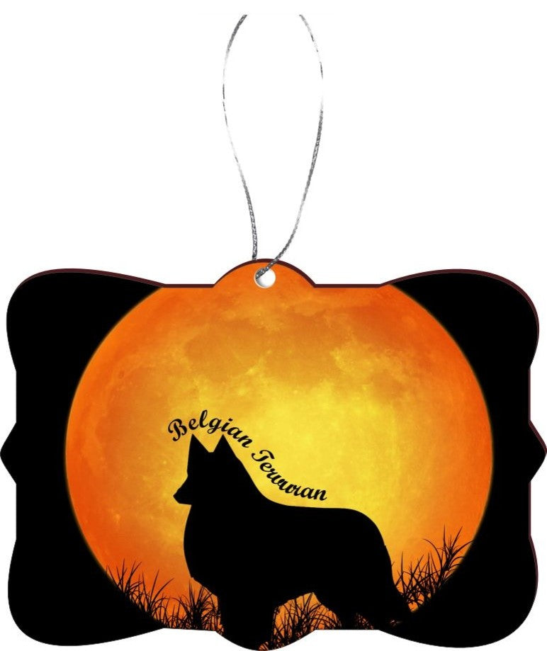 Belgian Tervuran Dog Silhouette Moon Design Rectangle Christmas Tree Ornament