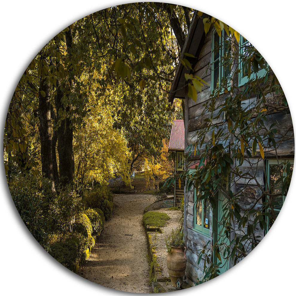 Pathway In The Green Garden, Landscape Round Wall Art, 23"
