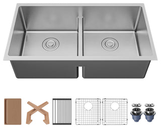 Karran Undermount 33-in Stainless Steel Double Bowl Workstation Kitchen Sink