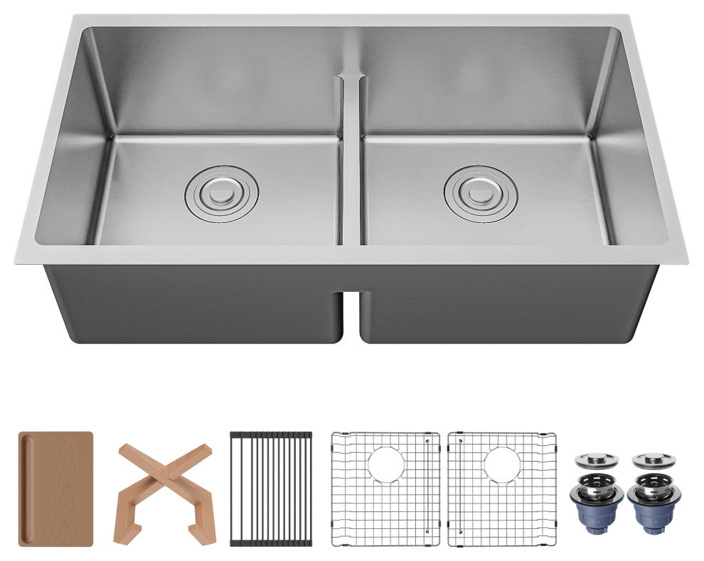 Karran Undermount 33-in Stainless Steel Double Bowl Workstation Kitchen Sink