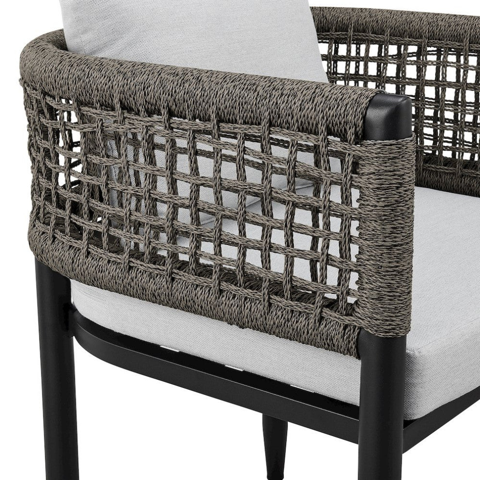 Outdoor Patio 7-Piece Dining Table Set in Aluminum with Gray Rope and Cushions