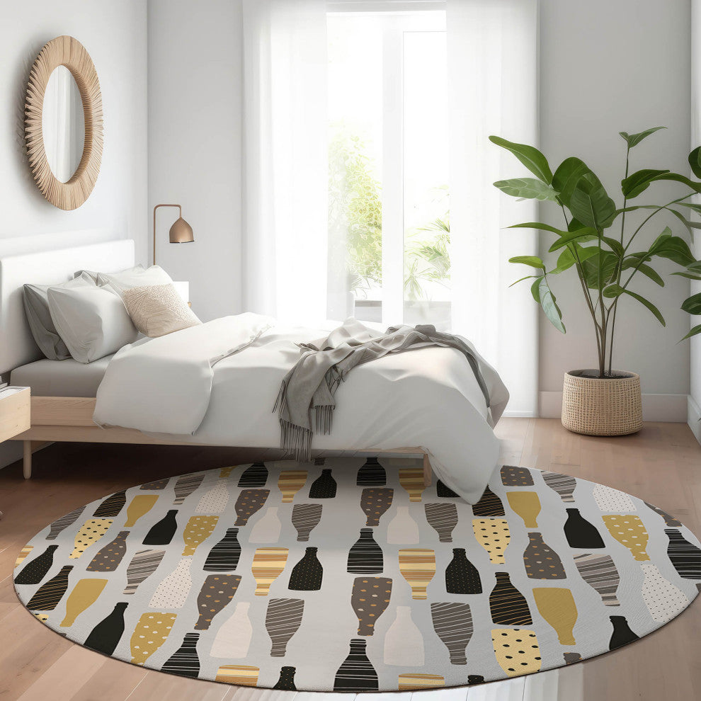 Indoor/Outdoor Kendall KE12 Silver Machine Washable 8' x 8' Round Rug