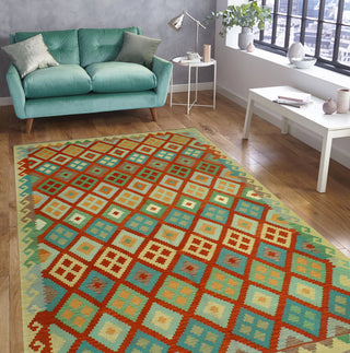 Sangat Flatweave Morris Red/Beige Rug, 6'9 x 9'9