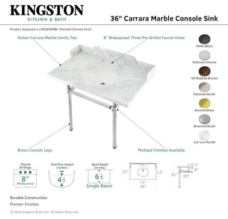 Kingston Brass LMS3630MB7 36" Carrara Marble Console Sink, Legs