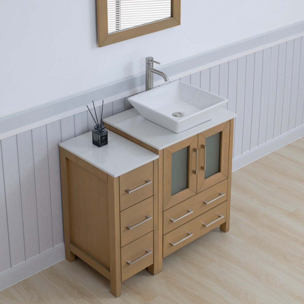Vanity Art Bathroom Vanity Set With Sink, Natural Oak, 36", Standard Mirror