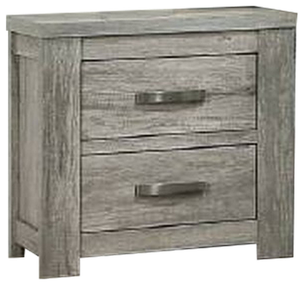 Benzara BM232687 Wooden Nightstand With 2 Drawers and Metal Bar Handles, Gray