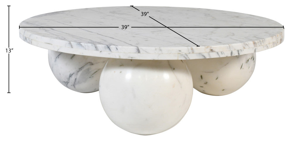Spherical Coffee Table, White, Genuine Marble