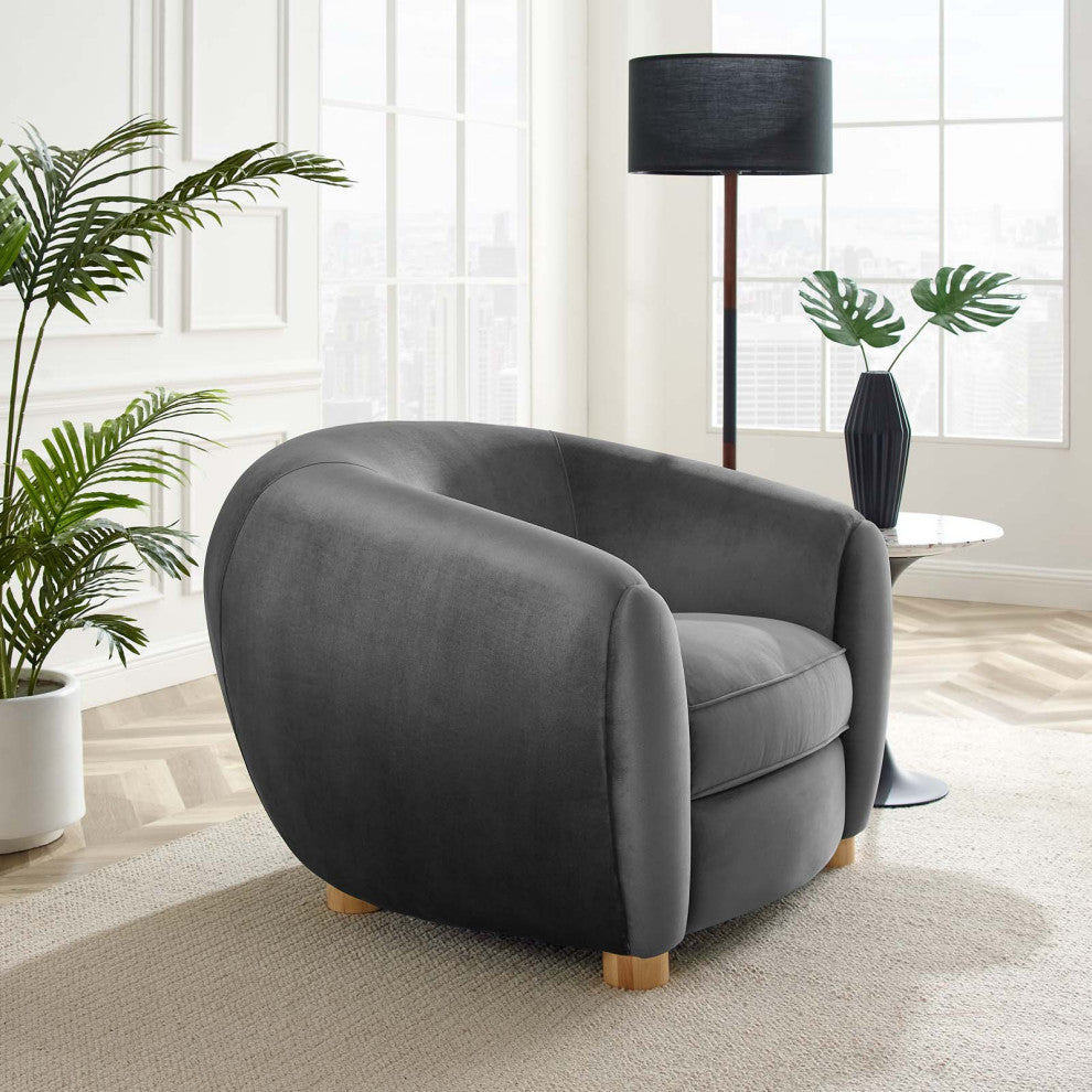 Abundant Performance Velvet Armchair Charcoal
