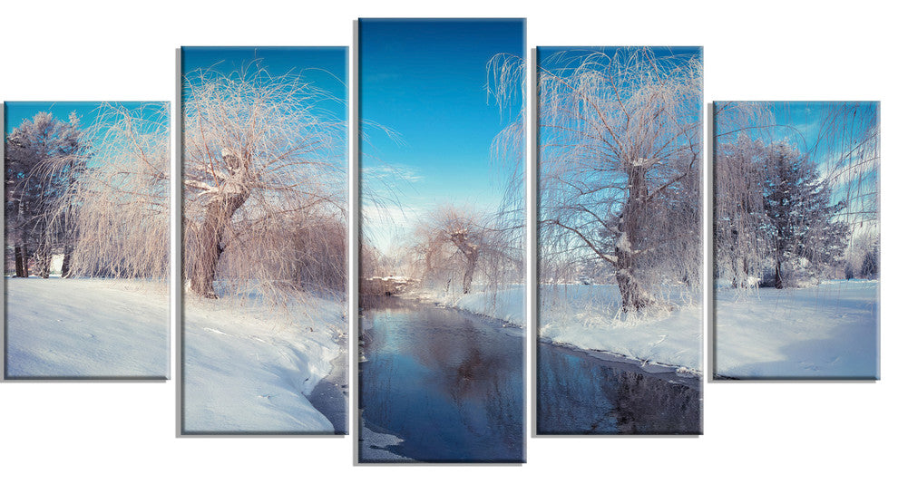 Amazing Winter in City Park, White, Landscape Canvas Print, 60"x32", 5 Panels