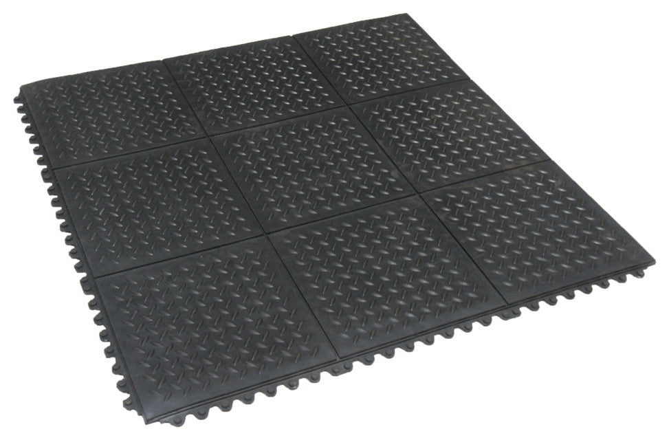 Rubber-Cal "Revolution Diamond-Plate" Interlocking Floor-12mmx36"x36"-2pk