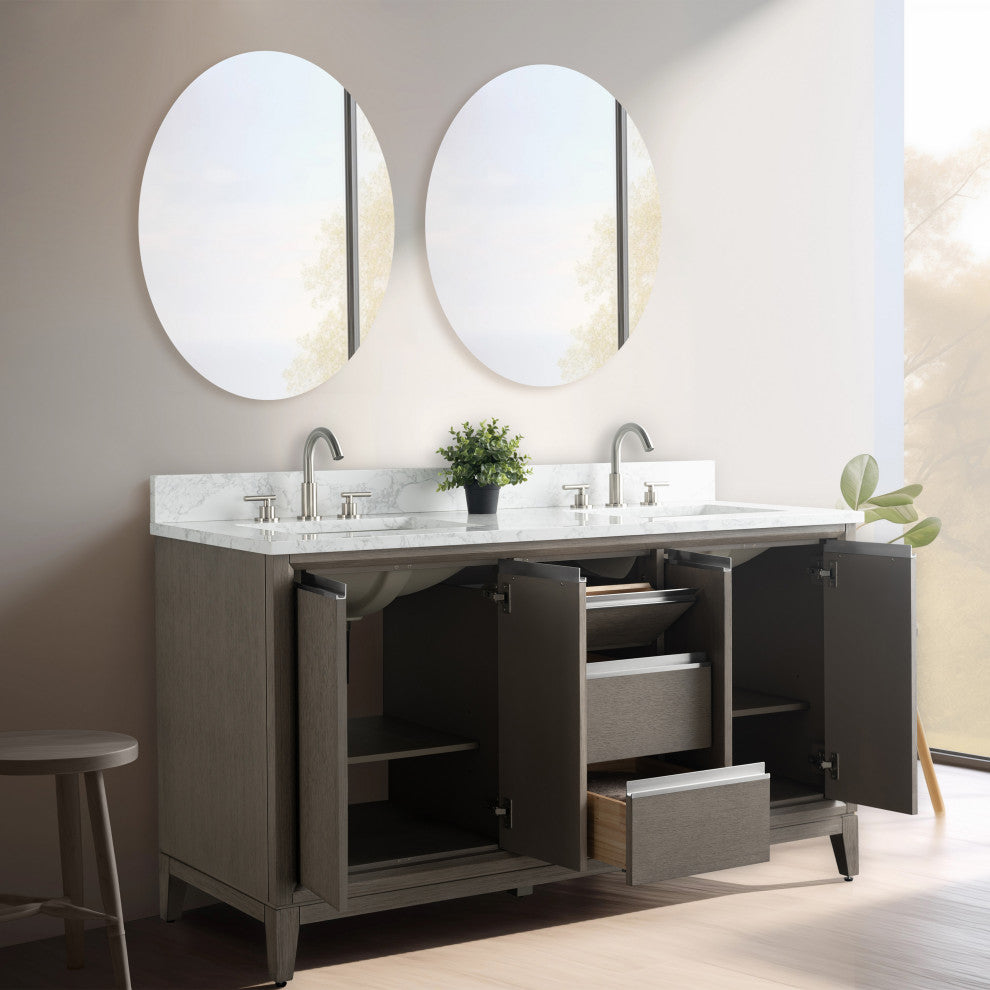 Vanity Art Bathroom Vanity With Sink, Driftwood Gray, 60" Double