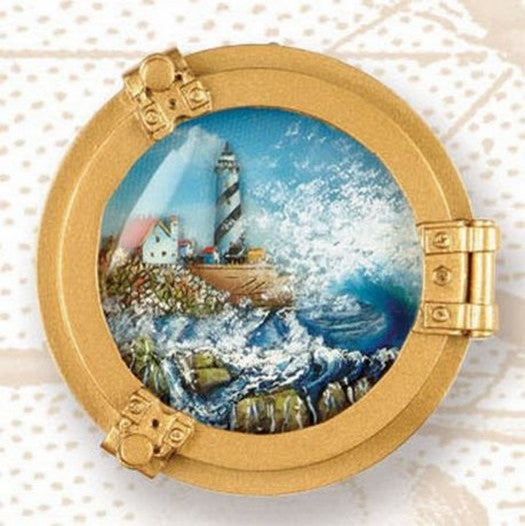 3.5" Polystone Porthole With Lighthouse Oil Painting