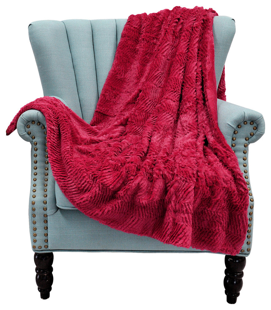 Herringbone Jumbo Over-Size Faux Fur Throw Blanket, Chili Pepper, 60" X 80"
