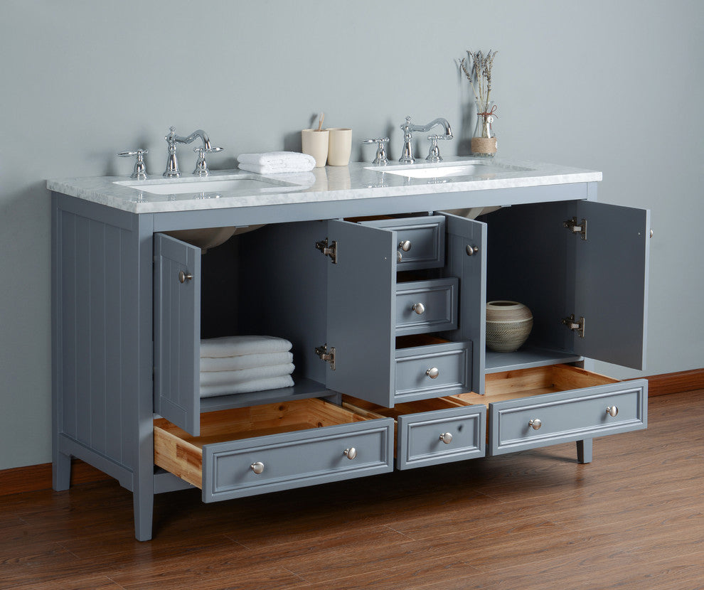Stufurhome New Yorker Bathroom Vanity, Gray, 60"